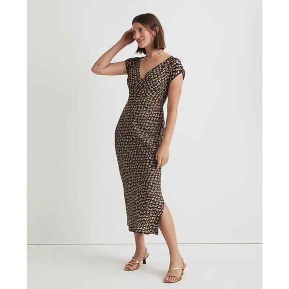 Madewell Wide V Neck Floral Going Out Midi Dress US Women's O New - Picture 1 of 8